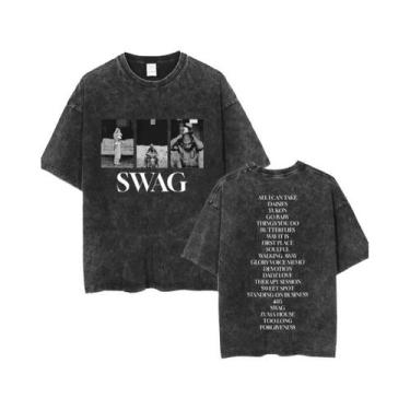 Imagem de Camiseta Gráfica Vintage Feminina Estilo Justin Bieber SWAG, Hip Hop, 