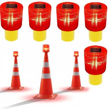 Imagem de Sinalizador Solar Kit 5 Cone Rodovia Transito Fiscal Avenida Acidente Emergencia Segurança