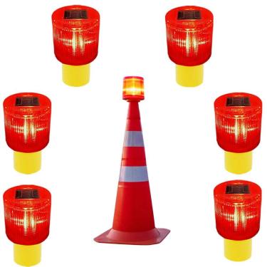 Imagem de Sinalizador Viario Solar Kit 6 Cone Transito Segurança Alerta Avenida Acidente Fiscal  Emergencia