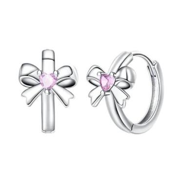 Imagem de Brincos De Argola Em Prata 925 Com Zircônia Em Formato De Coração E La