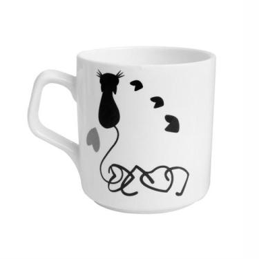 Imagem de Caneca de porcelana branca com estampa de gato 220ml - Casita, C