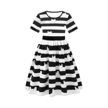 Imagem de Conjunto De Camiseta E Saia Listrada Preta E Branca Para Crianças, Fan