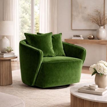 Imagem de Poltrona para Sala de Estar Girátoria Veludo Antonela Verde