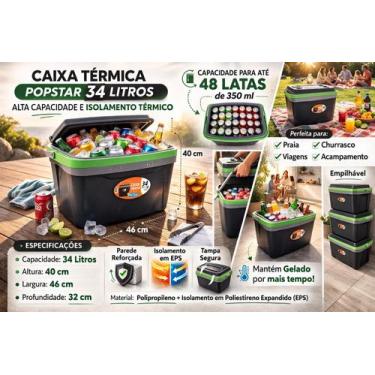 Imagem de Cooler Caixa Térmica 34 Litros Alças Perfeita para Lanches, Viagens e 