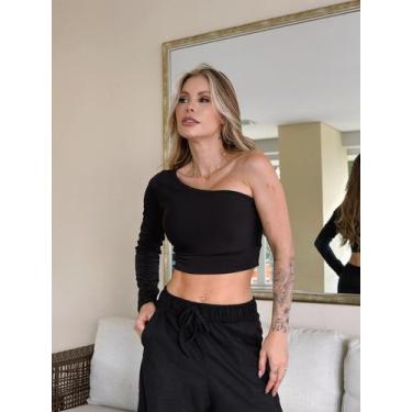 Imagem de Cropped com bojo feminino blusa ombro aberto suplex estiloso - Look Dr