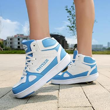 Imagem de Crianças Meninos Meninas Roller Skates Sapatos Retráteis Tênis Técnicos Skate Com Roda Única Sapatos De Roller Skate Ao Ar Livre Sneaker Funny Trainers, Blue, 37