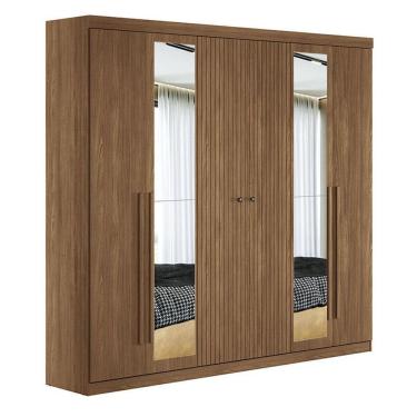 Imagem de Guarda Roupa Casal Ripado 6 Portas Buriti com Espelho Jatobá Acetinado - Santos Andirá