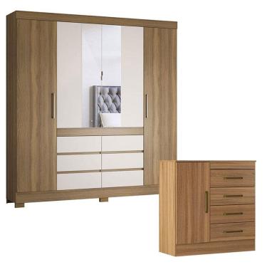 Imagem de Cômoda Montevidéu e Guarda Roupa Casal Cádis Amêndola Off White - Demóbile