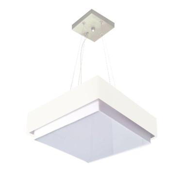 Imagem de Lustre para Sala de Jantar MD-4405 com Cúpula em Tecido Quadrada Grande Branco Vivare B...