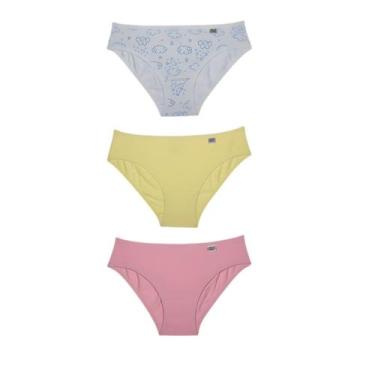 Imagem de Kit 3 Calcinhas Infantil Delrio 51309 Estampadas Algodão, Branco nuvem