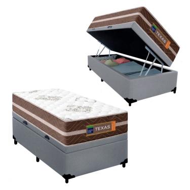 Imagem de Cama Box Baú Solteiro Suede + Colchão Molas Ensacadas Texas Prime Colchões 88cm - Supor...