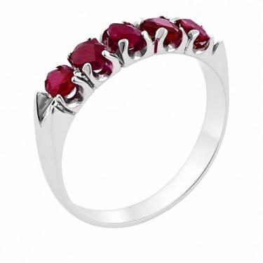 Imagem de Meia Aliança em Ouro Branco 18K com Rubis Gota - Joia Exclusiva - Just