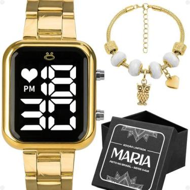 Imagem de relogio feminino digital dourado + pulseira delicada + caixa moda orig