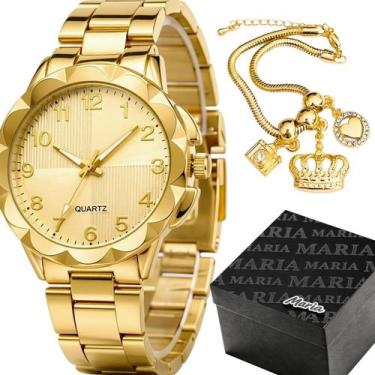 Imagem de Relogio Feminino Aço Inox Dourado + Caixa Qualidade premium analogico 