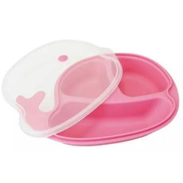 Imagem de Prato Infantil Baleia 3 Divisorias e Tampa Colors Clingo 6M+, Rosa