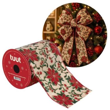 Imagem de Fita Aramada Decorativa Natalina Bico de Papagaio Premium 10cm x 9,14m