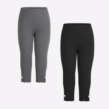 Imagem de Kit 2 Leggings Infantil Menina Canelada Laço Fru-frú Básica - Fofotinh