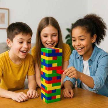 Imagem de Jogo Torre Equilíbrio Blocos Empilhar Cubos Montar Brinquedo Raciocíni