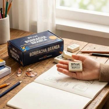 Imagem de Kit 60 Borrachas Brancas Escolares Apagador Lápis Papelaria Material E