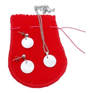 Imagem de Conjunto Feminino AÇO INOX CHOKER Colar Brinco REDONDO PEROL - ASA