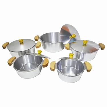 Imagem de Jogo de Panelas Linha Lunna 5 Peças Grossas em Alumínio Fundido ou Batido - Com Tampa - Tamanhos 16-18-20-22-24 - Cor: Alumínio