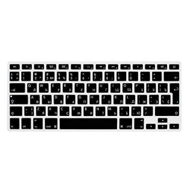 Imagem de Capa de teclado de silicone russo HRH para MacBook Air 13, MacBook Pro 13/15/17 (com ou sem tela de retina, versão 2015 ou mais antiga) e protetor de teclado de layout iMac UE mais antigo - preto