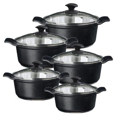 Imagem de Jogo Panela Preto Craqueado Alumínio Usinado Javali AA 16a24