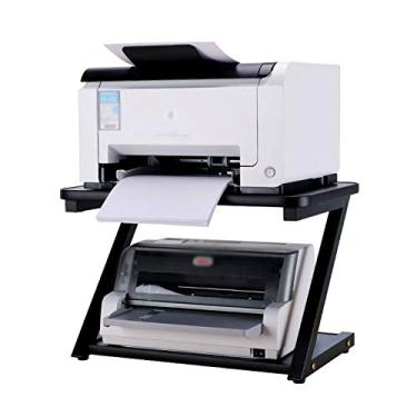 Imagem de Suporte de impressora de mesa, com tapete antiderrapante prateleira de máquina de fax suporte de scanner de 2 camadas, para escritório sala de estar suporte de copiadora impressora de mesa suporte de impressora para mesa (cor: preto)