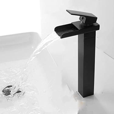 Imagem de Torneira de pia de bacia quadrada cromada e preta, torneira misturadora do banheiro, bico largo, torneira da pia, torneira de água fria quente, preto fosco B, China