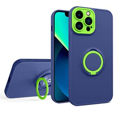 Imagem de Capa fina para iPhone 14/14 Pro/14 Plus/14 Pro Max, capa traseira de grau militar com anel giratório dobrável capa de TPU à prova de choque, proteção magnética, azul, 14 6,1 polegadas