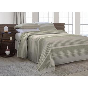 Imagem de Cobre Leito Casal Padrão Com Fronhas Piquet Algodão 3 Peças Listrado Verde Oliva e Palha