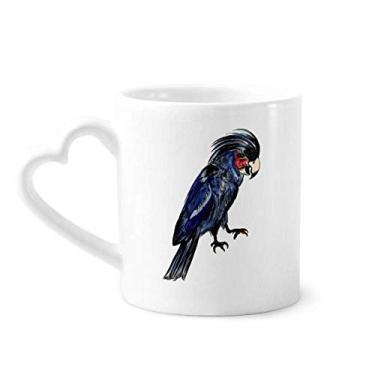 Imagem de Caneca de pássaro papagaio azul profundo caneca café cerâmica copo de coração de vidro