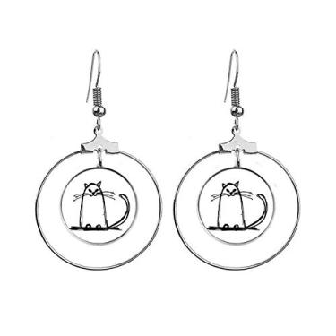 Imagem de Brinco de gato encaracolado Smile Sit Line Art Deco Presente Fashion Brincos Pendentes Joias Círculo Gota