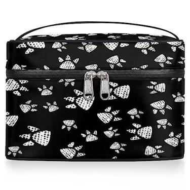 Imagem de White Paw Prints Bolsa de cosméticos feminina grande bolsa de maquiagem de viagem com estampas de patas de animais bolsa de maquiagem portátil bolsa de maquiagem caixa com zíper bolsa