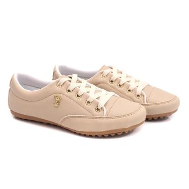 Imagem de Sapatênis Feminino Com ajuste Cadarço Metal Gato Bege-Feminino