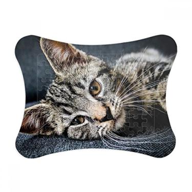 Imagem de Gato, listras, gatinho, animal, relaxar, adorável moldura de quebra-cabeça decoração de imagem ornamento de jogo