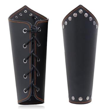 Imagem de YingHwa Pulseira de couro masculina/feminina exagerada masculina de couro rock pulseira personalizada de couro largo punk medieval acessório para cosplay, 9.64" X 8.46", Sem pedras preciosas