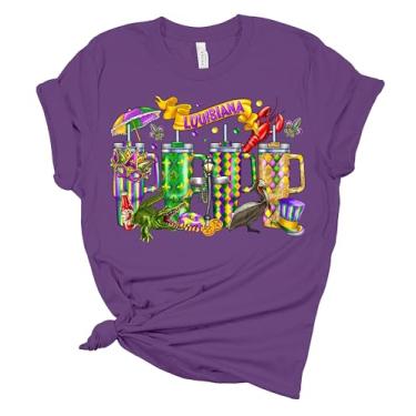 Imagem de Camiseta feminina Mardi Gras Carnaval Louisiana Tumbler Cups camiseta manga curta, Roxa, XXG