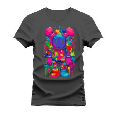Imagem de Camiseta Plus Size Casual Malha Confortável Estampada Urso Aquarela Cores Grafite G4