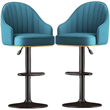 Imagem de Conjunto de bancos de bar ajustáveis ​​de 2, bancos de bar giratórios de altura de balcão com encosto, cadeiras altas de couro PU modernas para ilha de cozinha/balcão pub e sala de jantar,A