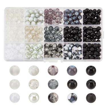 Imagem de PH PandaHall 405 peças de contas de vidro de 8 mm, 15 cores preto branco contas de acrílico opacas espaçadores de contas soltas para Halloween Ramadan brinco colar pulseira fabricação de joias