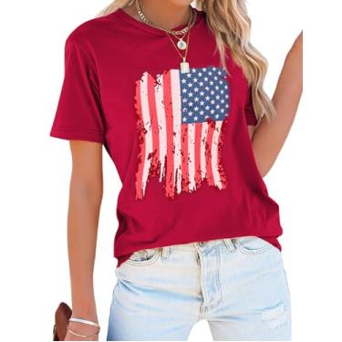 Imagem de Zeagoo Camiseta feminina de manga curta com bandeira americana patriótica 4 de julho camiseta de verão gola redonda, Vermelho 0, GG