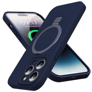 Imagem de KMAMBAG Capa Mag-Ring projetada para iPhone 14 Pro, silicone líquido [fator hidratante] capa de telefone fina extremamente macia com suporte [compatível com MagSafe] para 14pro 15.5 cm homens e