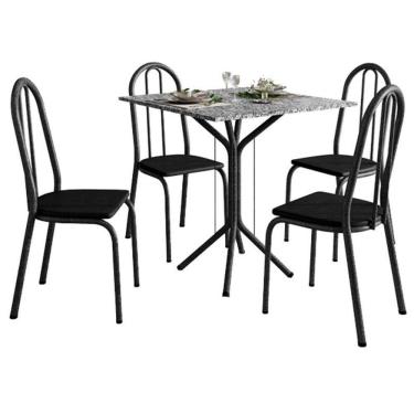 Imagem de Mesa de Jantar Thais 70x70 cm com Granito Ocre Itabira com 4 Cadeiras 050 Preto - Artefamol
