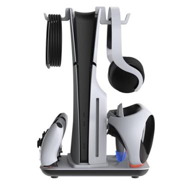 Imagem de Suporte de resfriamento vertical ajustável em 3 velocidades para PS5 Slim e PS5, base de carregamento para PS5 Slim, PS5 e controle PSVR2, para disco e versão digital. (Branco)