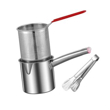 Imagem de Generic Fritadeira de aço inoxidável pequena panela com alças, portátil com cesta, fritadeira de óleo profundo para restaurante doméstico, clipe de cesta