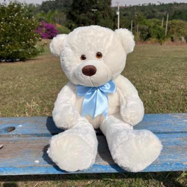 Imagem de Urso Pelúcia Grande 60cm Hipoalergênico (Baunilha com laço azul)