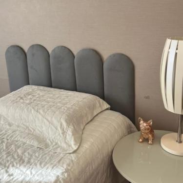 Imagem de Kit 7 Cabeceiras Estofada Modulada Adesiva 50x20 Nuvem Cama Solteiro Casal Queen King Modelo Cerquinha (Prata)
