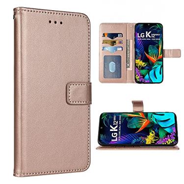 Imagem de FDCWTSH Compatível com LG K50 Q60 capa carteira alça de pulso couro flip capa suporte suporte acessórios de celular Folio bolsa de crédito capas de telefone para X6 K12 MAX mulheres homens ouro rosa
