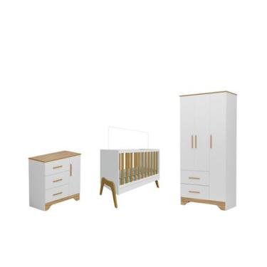 Imagem de Quarto Completo Bebe Moveis Peroba Guti Popy 03 pts Ls MDF, Branco Amê